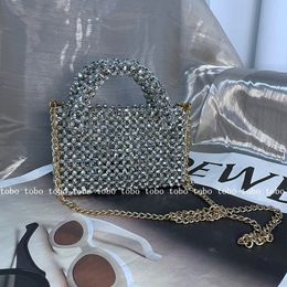 Evening Bags Customised Silver Beaded Bag Handmade Acrylic Purses and Handbags Summer Beach Clutch Party Women Crossbody Tote 230420