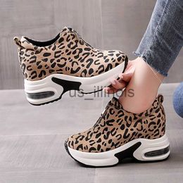 Dress Shoes Hidden Heel Casual Platform Shoes Woman Sneakers Suede Slip on Shoes Women Height Increasing Flock Leopard Print Wedges Shoes J231121