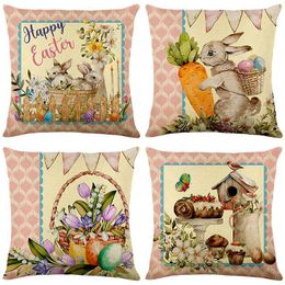 Pillow Case Spring Easter Pillowcase Ester Carrot Cushion Cover Colourful Eggs Happy Day Decor For Home 2023 Gifts Favour