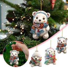 Christmas Decorations Gift Cute Polar Bear Wearing Scarf Pattern Acrylic Pendant Decoration Tree Year Home 231120