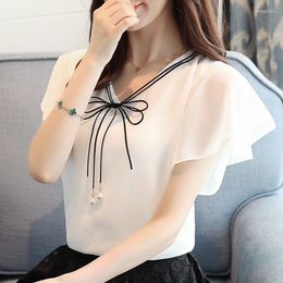 Women's Blouses Double-layer Impermeable Short-sleeved Chiffon Shirt 2023 Korean Women Summer Belly Covering Super Fairy Sweet Top Blouse