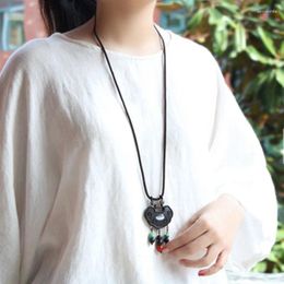 Pendant Necklaces Original Chinese Style Ebony Long Life Lock Sweater Chain National Wind Necklace Female Tassel Wild