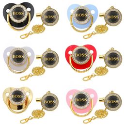 Pacifier Holders Clips# Luxury Letter Print Baby with Chain Clip born BPA Free Bling Silicone Dummy Soother Chupeta 018 Months 230421