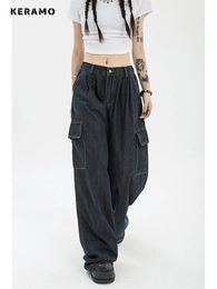 Women's Jeans Autumn Women Harajuku Cargo Baggy Blue Jeans Streetwear Hip Hop Oversize Casual Wide Leg Vintage Demin Pants Y2k Loose Trousers 231120