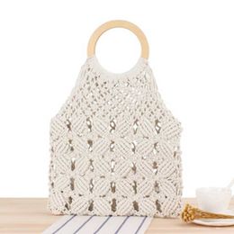 Evening Bags Sweet lady new solid Colour portable woven bag straw bag fashion handmade cotton rope beach leisure bag J230420