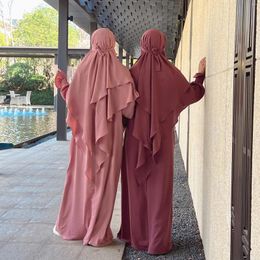 Ethnic Clothing Prayer Dress Islamic For Women Khimar Abaya Set Dubai Turk Hijabi Jilbabs 2 Piece Ramadan Eid Muslim Outfit Hijab Niqab