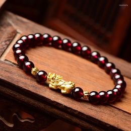 Link Bracelets Feng Shui Obsidian Stone Beads Brave Troops Bracelet Men Women Unisex Pixiu Red Crystal Wealth And Good Luck Wristband