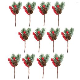 Decorative Flowers 12 Pcs Christmas Decore Artificial Pine Cone Simulation Plant Ornament Cones Branches Wreaths Picks Red Berry Flower