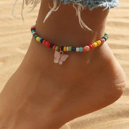 Anklets Fashion Simple Cute Colourful Bead Butterfly Pendant Anklet Bracelet For Women Vintage Boho Geometry Girl Chain Jewellery Gift
