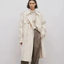 Women's Trench Coats The R0W 2023 Fall And Winter Double-breasted Coat Cotton Wool Button Shoulder Strap Row