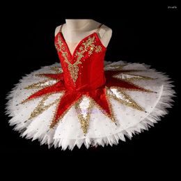 Stage Wear Professional High Quality Custom Size 12 Layers Performance Competition Women Adult Red White Ballet Tutu Dance Costumes