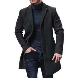 Mens Wool Blends Men Winter Trench Coats Loose Outwear Korean Overcoat Long Sleeve Button Up Jacket MidLength Woolen Singlebreasted Coat 231120