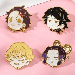 Pins Brooches Cartoon Anime Demon Slayer Metal Enamel Brooch Cute Agatsuma Zenitsu Kochou Shinobu Kamado Tanjirou Lapel Pin Charms Accessories Z0421