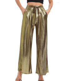 Women's Pants HAOYUAN Stamping Wide Leg Women Gold Black Bottoms Sexy Loose Trousers 2023 Fashion Y2k Clothes