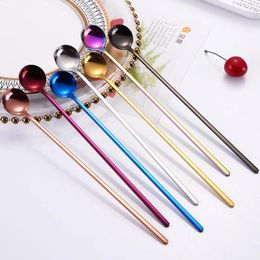 Spoons 24cm Long Handle Spoon Stainless Steel Small Sand Smoothie Gold Colour Coffee Mixing Creative Round