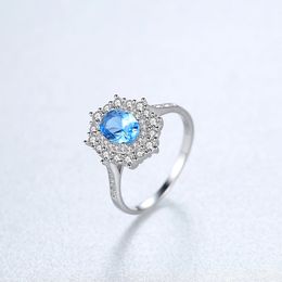 Brand Retro Design Sapphire Ring Women's Fashion Charm Shining Zircon Synthetic Gem Ring Temperament Female Star Wedding Jewellery Valentine's Day Gift