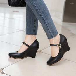 Dress Shoes Wedge Heel Pumps High Shallow Buckle Elegant Woman Heeled Platform Ladies Luxury Medium Sandals