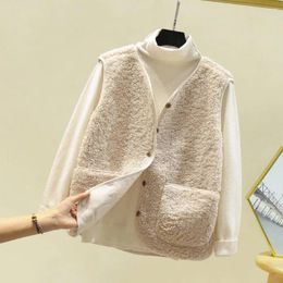 Women's Vests Women Autumn Winter Vest Coat Solid Colour Faux Lamb Wool Waistcoat Short Type Plush Outwear Streetwear