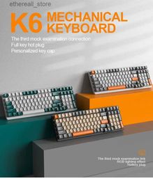 Keyboards K6 Russian Bluetooth Wireless Mechanical Keyboard Russian Game Hotswap 2.4G Keyboard Type C Backlight 100key for Computer Tablet Q231121