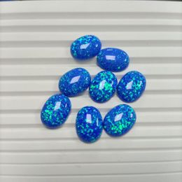 Loose Gemstones Lab Creat Oval Opal OP05 16x12mm Dark Blue Fire Flatback Cabochon Beads Synthetic Stone For Jewellery