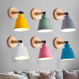 Wall Lamps Nordic Wood Lights Bedroom Beside LED Macaroon Modern E27 Restaurant Bar Lighting
