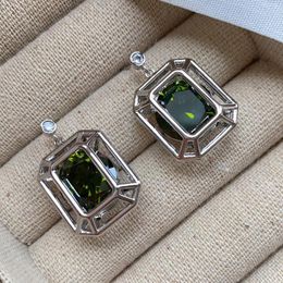 Stud Earrings Olive Green Square Niche Design Super Flash Jewel Studs Simple High-grade Luxury Designer Jewelry 2023 In