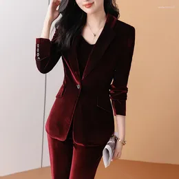 Women's Two Piece Pants Formal Business Suits For Women Autumn Winter High Quality Fabric Velvet Work Wear Pantsuits OL Professional