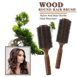 Hair Brushes Professional Barber Hair Wood Round Brush Nylon And Boar Bristle Hairbrush For Salon Hairdressing Stylist Tools Women Hair Comb 231121