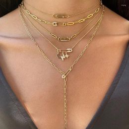 Pendant Necklaces FEEHOW Ins Paper Clip Multilayer Necklace For Women Gold Colour Star Moon Combination Collar Chain Party Shopping Wea