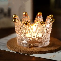 Candle Holders Crystal Crown Romantic Holder Creative Desktop Jewellery Stand Decoration Ornaments light Dinner Props 230420