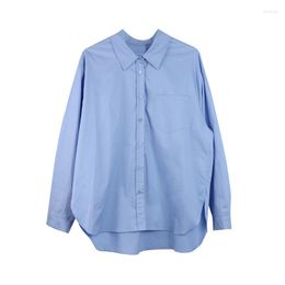 Women's Blouses 2023 Women's Blue Shirt Korean Style Spring Clothing Casual Female Long Sleeve Button Down Solid Cotton Blouse