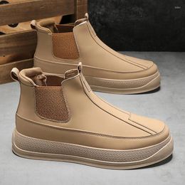 Boots Winter Men Comfortable Leather Ankle Slip-on High-top Shoes Casual Botas Para Hombre
