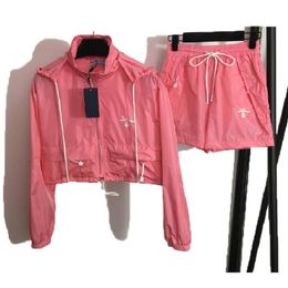 Womens tracksuits 2 piece Women TracksuitsSuit Chest Letter Triangle Long sleeved Ssleeved zipper Hoodie Women two piece set summer pink loungewear SIZE S-L