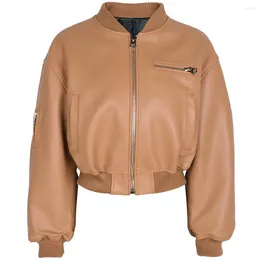Women's Leather YOLOAgain Plus Size Genuine Cropped Jacket Women 2023 Autumn Short Bomber Coat Ladies