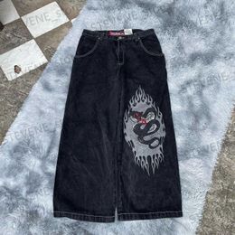 Men's Jeans Women's Jeans Y2k Jeans Womens Hip Hop Retro Snake Graphic Print Oversized Baggy Jeans Black Pants New Harajuku Gothic High Waist Wide Trouser T231121