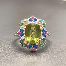 Cluster Rings VVS Grade 3ct Natural Peridot Ring 925 Silver 8 10mm Jewelry Vintage Sterling Gemstone With Gold Plating