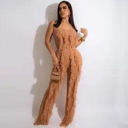 Women's Two Piece Pants Mesh Sheer Summer Clothes For Women Set Elegant Ruffles Strapless Crop Top And Suits Sexy Club Outfits Woman