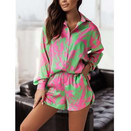 Women's Sleepwear Shorts Suit Women's Summer Pajama Set 2 Pcs Print Ladies Long Sleeve Sleepwear Suit Single Breasted Pijama Suit For Female 230421