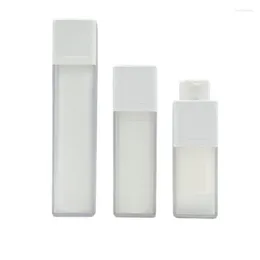 Storage Bottles 15ml 30ml 50ml Frost Plastic Vacuum Packing Bottle White Lid Square Press Pump Lotion Essence Sunscreen Airless 15pieces
