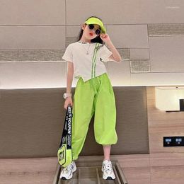 Clothing Sets Girls' Suit 2023 Summer Korean Fashion Irregular Short Sleeve T-shirt Casual Trousers 2Pcs Set 3-12Y
