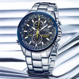 Наручные часы Мужские повседневные водонепроницаемые кварцевые часы с большим циферблатом, многофункциональные модные деловые часы из нержавеющей стали для мужчин