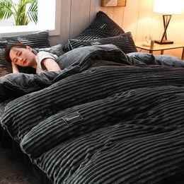 Bedding sets Solid Colour Bedding For Adults And Children Coral Velvet Duvet Cover For Bedding Room Home Bedroom Warmth Set For Washable 231120