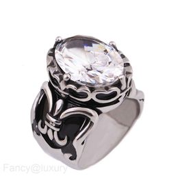 Stylish and simple diamond inlaid trendy men dark black stainless steel ring personality hip-hop rap versatile