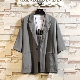 Men's Jackets #4214 Black Grey Vintage Jacket Men Summer Casual Thin Plus Size 4XL 5XL Kimono Outerwear Coats Single Button Coat