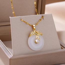 Pendant Necklaces Exquisite Cherry Zircon Necklace Gives Women Gold Colour Chain Stainless White Jade Steel Safety Buckle Jewellery Gift