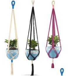 Novelty Items Plant Hangers Indoor Outdoor Hanging Planter Basket Jute Rope Flowerpot Garden Tools Home Decor W0166 Drop Delivery Dhfyr