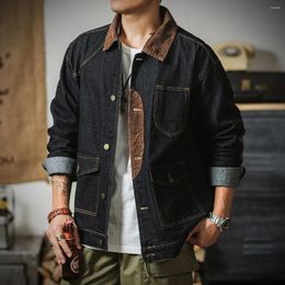 Men's Jackets Clothing Autumn American Vintage Jacket Men Splicing Corduroy Denim For Pockets Loose Fashion Male Coat