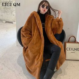 Women's Fur Faux Fur 2023 Women Parka Winter Clothes New Oversize Faux Fur Coat Thick Warm Long Fur Jacket Hooded Overcoat Plush Coat Winter JacketsL231121