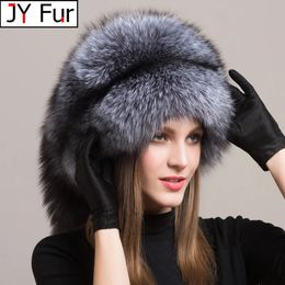 Trapper Hats Winter Women Fashion Real Fur Hat Natural Fox Fur Hats Headgear Russian Outdoor Cap Ladies Thicken Warm Fur Caps 231120