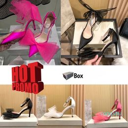 Ladies Dress Shoes For Women London sandals party wedding womens sandal with box High heel stiletto heels Bows Slik